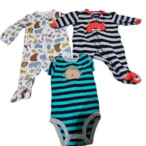 Carter's Baby Onesie LOT of 3 Adorable NB - 3M Tiger Monkey Soft